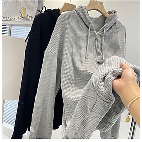 Áo Hoodie Zip Nữ Dài Tay Khóa Kéo Tổ Ong Dáng Rộng