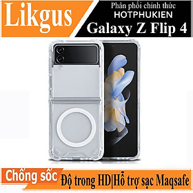 Ốp lưng chống sốc trong suốt hỗ trợ sạc Maqsafe cho Samsung Galaxy Z Flip 4 hiệu Likgus Maqsafe Magetic Case siêu mỏng 1.5mm, độ trong tuyệt đối, chống trầy xước, chống ố vàng, tản nhiệt tốt - hàng nhập khẩu