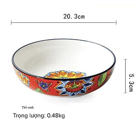 Mua Bát thố  bát canh hoa văn thổ cẩm vẽ tay màu đỏ