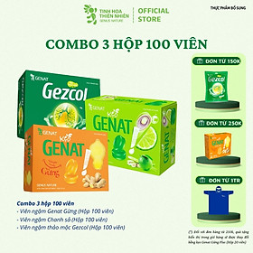 Combo 3 hộp 100 viên - Kẹo thảo mộc Gezcol - Kẹo Genat Gừng - Kẹo ngậm Chanh sả - Genat - Tinh hoa thiên nhiên