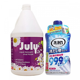 Combo 01 nước giặt xả July Vivid Purple 3500ml hương hoa + 01 Chai tẩy lồng máy giặt siêu sạch Ultra Powers 550ml - Hàng nhập khẩu