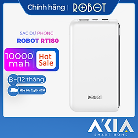 Pin Sạc Dự Phòng 10.000mAh ROBOT RT180 - 2 Cổng Sạc Vào Type-C/Micro, Kích Thước Mỏng và Nhẹ - HÀNG CHÍNH HÃNG