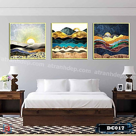 Bộ 3 tranh canvas treo tường decor bình minh trên biển - DC017