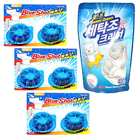 Combo 3 vỉ vệ sinh khử mùi bồn cầu BlueShot + 1 gói vệ sinh lồng giặt