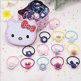 Bộ 40 dây cột tóc dễ thương đựng trong hộp thiếc mèo kitty cho bé gái-One size-Nhiều màu
