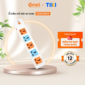 Ổ Cắm Điện Nối Dài COMET CES10503 2500W, Dây Dài 3M, 5 Lỗ 3 Chấu, Chất Liệu Nhựa PP Chống Cháy, Có Cầu Chì Bảo Vệ