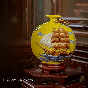 Mua Bình hút lộc  Lọ hoa hút lộc Thuận Buồm Xuôi Gió đắp nổi gốm sứ Không Gian Gốm Bát Tràng hút tài lộc phong thuỷ