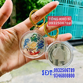 Móc khóa phong thủy - Xu Tứ Linh Đồng Xu Phong Thủy Đep & May Mắn, kèm Túi Gấm Đỏ, Tiền lì xì tết 2023 , NELI