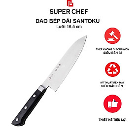 Dao Bếp Dài Santoku Chính Hãng Super Chef Công Nghệ Nhật Siêu Sắc Bén, Lâu Cùn, Lưỡi Thép Cao Cấp Không Gỉ Sét , An Toàn Sức Khỏe Siêu Tiện Lợi ( Lưỡi dài 16.5cm)