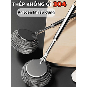 Mua Cọ Rửa Nồi Cán Dài Inox Không Gỉ Đầu Búi Thép Tháo Rời Thay Thế Được Chà Sạch Vết Bẩn Cứng Đầu - HÀNG CHÍNH HÃNG MINIIN
