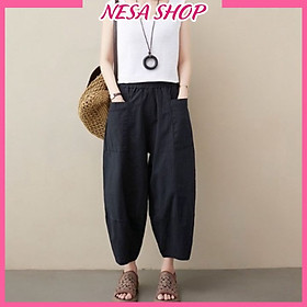 Quần nữ ống rộng lưng chun NeSa Shop, quần kiểu nữ form rộng bigsize chất liệu cao cấp mềm nhẹ mát QNH.65