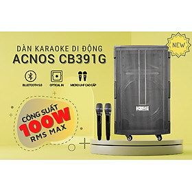 Loa kéo di động Acnos CB391G - Bass 4 tấc, công suất lên đến 450W - Đầy đủ bluetooth 5.0, cổng quang (Optical), AUX, USB - Điều chỉnh Delay, Echo dễ dàng - Kèm 2 micro không dây UHF cao cấp - Hàng chính hãng