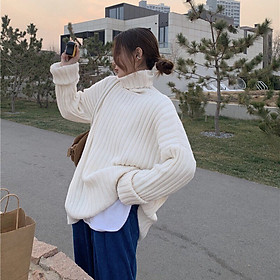 Áo len dệt kim nữ cao cổ dáng rộng ulzzang Hàn Quốc