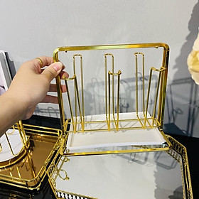 Giá úp cốc, khay up ly mạ vàng kèm khay không hoen gỉ cao cấp QHMC