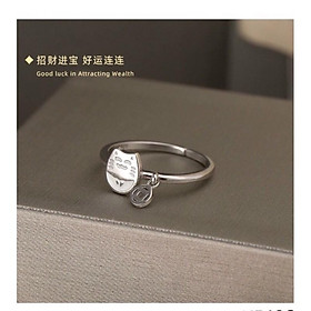 Nhẫn mèo thần tài treo đồng xu kim tiền bạc 925 cao cấp-Minh Tâm Jewelry