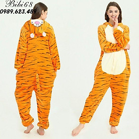 Bộ Đồ ngủ hình thú hổ vằn liền thân lông mịn Pijama dành Cho Người Lớn và Trẻ Em kiểu dáng Động Vật Hoạt Hình Cosplay