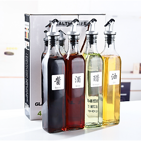 Mua Bộ 4 chai thủy tinh đựng gia vị nhà bếp Set 500ml Glass Olive Oil Vinegar Dispenser Pourer Bottle