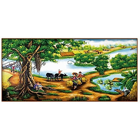 Tranh thêu chữ thập CÂY ĐA ĐẦU LÀNG 124x62cm_ tự thêu