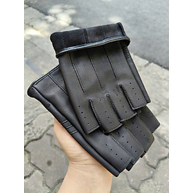 Găng tay nam lái xe BHY8861 Găng tay hở ngón, Bao tay phượt, da cừu thật, đeo 4 mùa