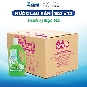 Thùng Nước Lau Sàn ZYCLENT EXTRA Hương Bạc Hà - 1KG x 12 CHAI