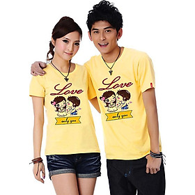 Bộ Áo Thun Đôi Nam Nữ Chỉ Yêu Màu Vàng - S