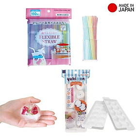 Mua Combo khay làm đá Yukipon viên tròn + set 150 chiếc ống hút Flexible Straw φ5x180mm - nội địa Nhật Bản