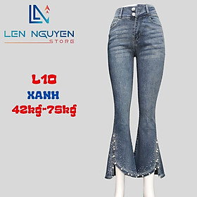 L10_Quần jean nữ, loe, lưng cao, quần bò nữ dáng ôm, quần rin nữ có big size, cho 42kg đến 75kg,LEN NGUYEN STORE - Xanh