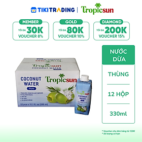 Thùng 12 hộp Nước dừa nguyên chất 100% Tropicsun x 330ml
