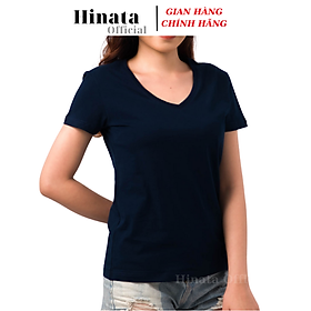 Áo Thun Nữ Trơn Cổ Tim, Áo Phông Nữ Basic 100 Cotton Cao Cấp Hàng Hiệu Đẹp Thoáng Mát Tay Ngắn Màu Xanh Đen - S <45kg