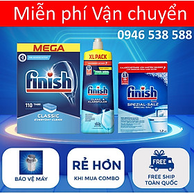Combo Viên rửa bát fnish All in one 120 viên + Dung dịch nước làm bóng finish 750ml + Muối rửa bát chén finish 1.2kg cho Máy rửa bát chén ly