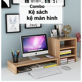 Mua Kệ Để Màn Hình Và Kệ Sách Để Bàn 3 Tầng Màu Gỗ Cho Văn Phòng