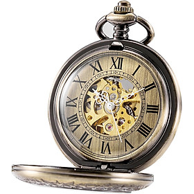 Hình ảnh Đồng hồ bỏ túi cơ khí tự động cho nam cậu bé, Romans Skeleton Pocket Watch, đồng hồ bỏ túi với kính phóng đại