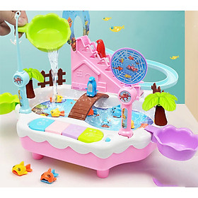 Bộ tổ hợp đồ chơi lắp ráp 2 trong 1 câu cá, cầu trượt, leo thang dùng nước có âm thanh, ánh sáng (màu ngẫu nhiên)