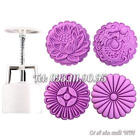 Mua Khuôn trung thu lò xo 4 mặt hình tròn hoa sen  hoa cúc  con rồng loại 150 gram – Mã số 1905