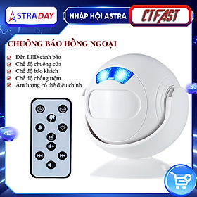 Chuông Báo Khách Cửa Hàng, Báo Động Chống Trộm Cảm Biến Hồng Ngoại CTFAST 01 - Chuông Cửa Báo Khách Ghé Thăm, Dọa Trộm Xâm Nhập, Ánh Sáng Đèn Ngủ - 1 chuông + 1 điều khiển