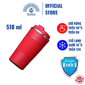 Cốc Cà Phê Giữ Nhiệt SOIKA 510ml SB06510 Inox 304 Nhiều Màu - Đỏ - SB06510R