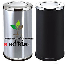 Thùng rác inox hình trụ nắp xoay - màu bạc / đen