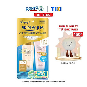 Kem chống nắng Skin Aqua trang điểm tạo nền trắng mịn & đều màu dạng sữa Sunplay Skin Clear White CC Milk SPF 50, PA++++ 25g