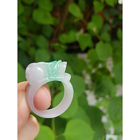 Nhẫn Tỳ Hưu Mới Nam Ni 20mm Đá Cẩm Thạch Tự Nhiên Trắng Xanh Ngọc Bóng Đẹp Size Nhẫn đk 20mm x bản 12mm ạ