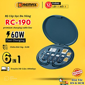 Cáp sạc đa năng 6 in 1 Sạc nhanh 60W Remax RC-190 có tặng kèm hộp lưu trữ tiện dụng kiêm giá đỡ điện thoại - Hàng Chính Hãng Remax