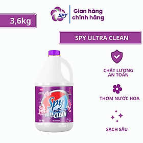 Can nước giặt xả SPY 3,6 lít màu TÍM 2 trong 1 hương hoa Pháp dòng ULTRA CLEAN trắng sạch thơm lâu