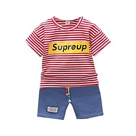Letter O-Neck Red/Gray/Black Summer Casual 1-4Y Children Striped T-Shirt And Pant Kit Kids Toddler Two-piece Outfit Set S/M/L/XL