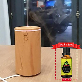 Máy xông tinh dầu xe ô tô vân gỗ cao cấp chuyên dụng, Máy khuếch tán tinh dầu xe hơi lan tỏa hương thơm, khử mùi và trang trí cho xe