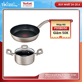 Combo Chảo chiên Tefal Sensation H9100614 28 cm & Nồi chống dính Tefal Sensation H9104614 24cm - Cảnh báo nhiệt - Dùng cho mọi loại bếp - Hàng chính hãng