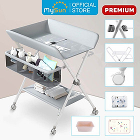 Bàn thay tã cho em bé thay bỉm, tắm nắng có bánh xe cao cấp MySun