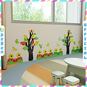Tranh dán tường mica 3d decor khổ lớn vườn nhỏ cho bé trang trí mầm non, mẫu giáo, phòng cho bé