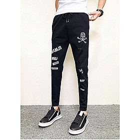 Quần Jogger Nam ống bo 9 tấc rách xước cùng họa tiết in độc đáo mang phong cách Hàn Quốc chất liệu vải Cotton cao cấp, co giãn nhẹ ôm vừa hợp xu hướng thời trang