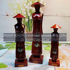 Mua Tượng Cô Gái Áo Dài Việt Nam Gỗ Mít Sơn Mài Vẽ Khảm Trai (Nhiều Size)
