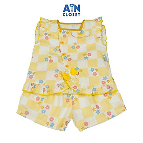 Bộ quần áo Ngắn bé gái họa tiết Caro Hoa Vàng cotton - AICDBGL3XZCM - AIN Closet