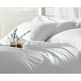Bộ drap trắng trơn CVC T280 cho nhà nghỉ, khách sạn...nệm cao 5-27 phân